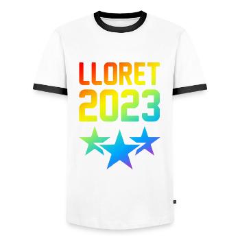 Lloret De Mar 2023 - T-shirt contrasté Homme - blanc/noir - Devant - AI Model Female 172 light (172cm) & AI Model Male 178 dark (178cm)
