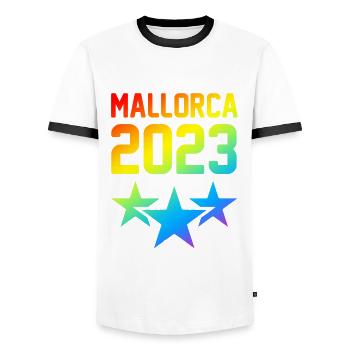 Majorque 2023 - T-shirt contrasté Homme - blanc/noir - Devant - AI Model Female 172 light (172cm) & AI Model Male 178 dark (178cm)