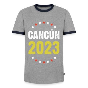 Cancun 2023 - Männer Kontrast-T-Shirt - Grau/Navy  - Vorne - AI Model Female 172 light (172cm) & AI Model Male 178 light (178cm)