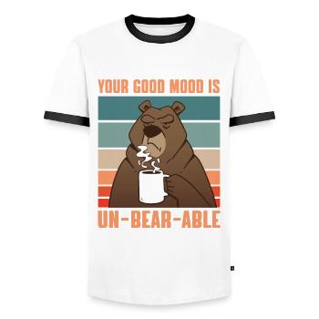 Funny Morning Coffee Drinking Brown Bear Bear - Men's Ringer Shirt - white/black - Front - AI Model Female 172 light (172cm) & AI Model Male 178 dark (178cm)