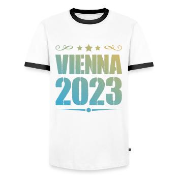 Vienna 2023 Wien - Men's Ringer Shirt - white/black - Front - AI Model Female 172 light (172cm) & AI Model Male 178 dark (178cm)