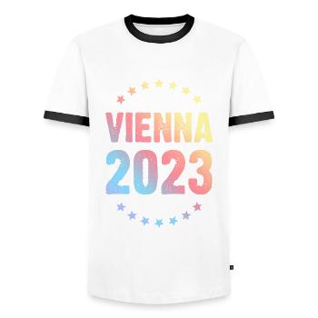 Vienna 2023 Wien - Men's Ringer Shirt - white/black - Front - AI Model Female 172 light (172cm) & AI Model Male 178 dark (178cm)