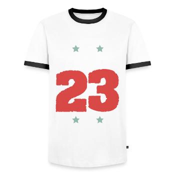 Mallorca 23 Jersey 2023 - Men's Ringer Shirt - white/black - Front - AI Model Female 172 light (172cm) & AI Model Male 178 dark (178cm)