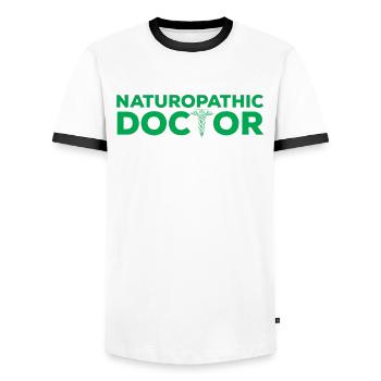Naturopathic Doctor Outfit Naturopathy - Men's Ringer Shirt - white/black - Front - AI Model Female 172 light (172cm) & AI Model Male 178 dark (178cm)