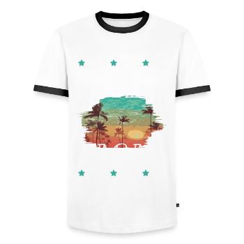 Ibiza Tourisme - T-shirt contrasté Homme - blanc/noir - Devant - AI Model Female 172 light (172cm) & AI Model Male 178 dark (178cm)