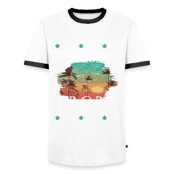 Tourisme Majorque - T-shirt contrasté Homme - blanc/noir - Devant - AI Model Female 172 light (172cm) & AI Model Male 178 dark (178cm)