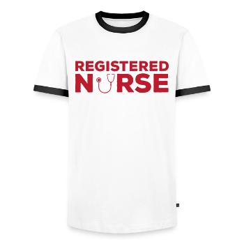 State-certified nurse - Men's Ringer Shirt - white/black - Front - AI Model Female 172 light (172cm) & AI Model Male 178 dark (178cm)