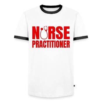 Nurse Gift - Men's Ringer Shirt - white/black - Front - AI Model Female 172 light (172cm) & AI Model Male 178 dark (178cm)