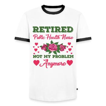 Public Service Nurse Retired - Men's Ringer Shirt - white/black - Front - AI Model Female 172 light (172cm) & AI Model Male 178 dark (178cm)