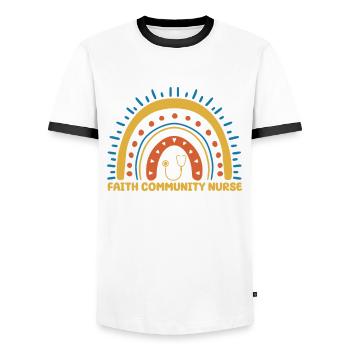 Gemeindekrankenschwester Boho Regenbogen - Männer Kontrast-T-Shirt - Weiß/Schwarz - Vorne - AI Model Female 172 light (172cm) & AI Model Male 178 dark (178cm)
