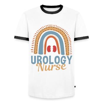 Urology Nurse Boho Rainbow - Men's Ringer Shirt - white/black - Front - AI Model Female 172 light (172cm) & AI Model Male 178 dark (178cm)