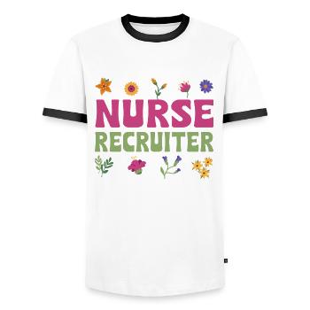 Beautiful Nurse Recruiter Flower Gift - Men's Ringer Shirt - white/black - Front - AI Model Female 172 light (172cm) & AI Model Male 178 dark (178cm)