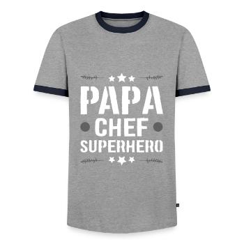 Daddy Superhero Dad - Men's Ringer Shirt - grey/navy  - Front - AI Model Female 172 light (172cm) & AI Model Male 178 light (178cm)