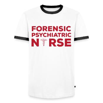 Forensic Psychiatric Nurse Practitioner - Men's Ringer Shirt - white/black - Front - AI Model Female 172 light (172cm) & AI Model Male 178 dark (178cm)