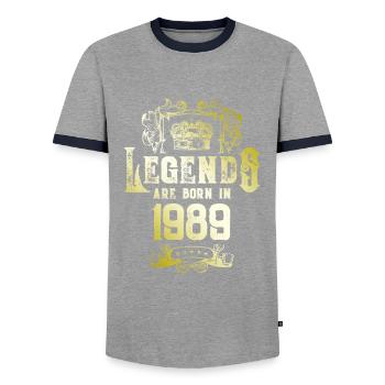 1989 Legends Birthday - Men's Ringer Shirt - grey/navy  - Front - AI Model Female 172 light (172cm) & AI Model Male 178 light (178cm)