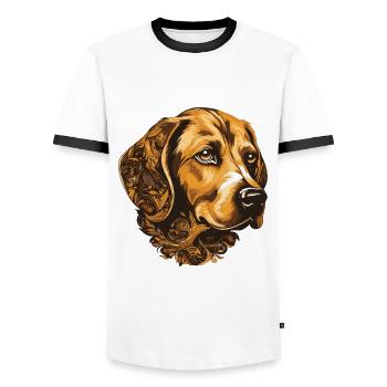 Portrait de chien Beagle - T-shirt contrasté Homme - blanc/noir - Devant - AI Model Female 172 light (172cm) & AI Model Male 178 dark (178cm)