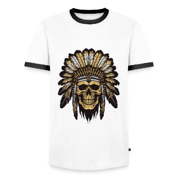 Apache Indian Chief Skull - Men's Ringer Shirt - white/black - Front - AI Model Female 172 light (172cm) & AI Model Male 178 dark (178cm)