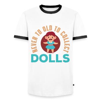 Funny Doll Collector Saying - Men's Ringer Shirt - white/black - Front - AI Model Female 172 light (172cm) & AI Model Male 178 dark (178cm)