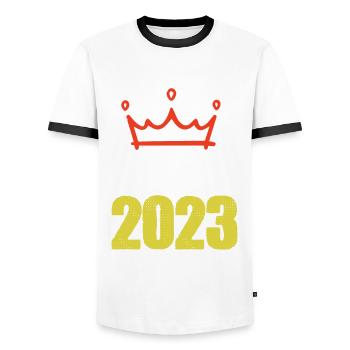 Croatia 2023 - Men's Ringer Shirt - white/black - Front - AI Model Female 172 light (172cm) & AI Model Male 178 dark (178cm)
