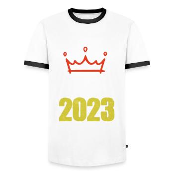 Lloret De Mar 2023 - Men's Ringer Shirt - white/black - Front - AI Model Female 172 light (172cm) & AI Model Male 178 dark (178cm)