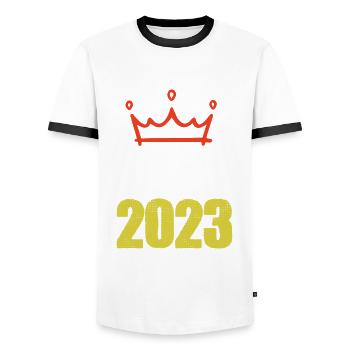 Malle 2023 - Men's Ringer Shirt - white/black - Front - AI Model Female 172 light (172cm) & AI Model Male 178 dark (178cm)