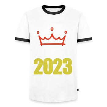 Majorque 2023 - T-shirt contrasté Homme - blanc/noir - Devant - AI Model Female 172 light (172cm) & AI Model Male 178 dark (178cm)