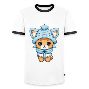 Fuchs Winter Comic - Männer Kontrast-T-Shirt - Weiß/Schwarz - Vorne - AI Model Female 172 light (172cm) & AI Model Male 178 dark (178cm)