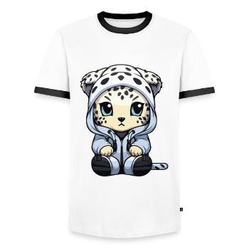 Léopard des neiges Léopard d’hiver Bande dessinée mignon - T-shirt contrasté Homme - blanc/noir - Devant - AI Model Female 172 light (172cm) & AI Model Male 178 dark (178cm)