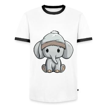 Elefant Winter Comic Niedlich - Männer Kontrast-T-Shirt - Weiß/Schwarz - Vorne - AI Model Female 172 light (172cm) & AI Model Male 178 dark (178cm)