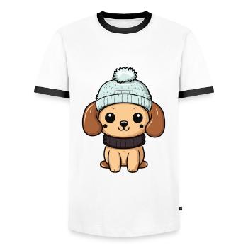 Hund Winter Comic - Männer Kontrast-T-Shirt - Weiß/Schwarz - Vorne - AI Model Female 172 light (172cm) & AI Model Male 178 dark (178cm)