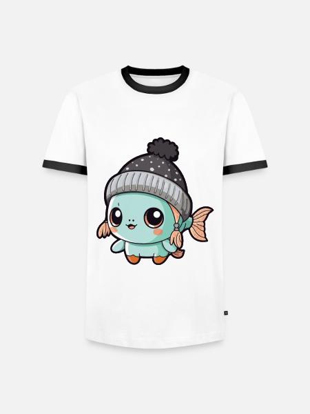 Fisch Winter Comic - Männer Kontrast-T-Shirt - Weiß/Schwarz
