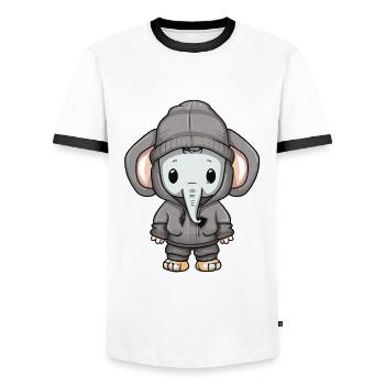 Elephant Winter Comic - Men's Ringer Shirt - white/black - Front - AI Model Female 172 light (172cm) & AI Model Male 178 dark (178cm)