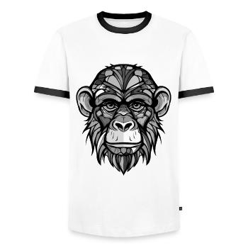 Monkey Head Portrait Animal - Men's Ringer Shirt - white/black - Front - AI Model Female 172 light (172cm) & AI Model Male 178 dark (178cm)