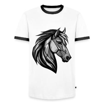 Horse Head Portrait Animal - Men's Ringer Shirt - white/black - Front - AI Model Female 172 light (172cm) & AI Model Male 178 dark (178cm)