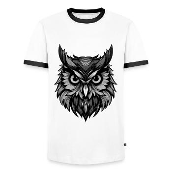Owl Head Portrait Animal - Men's Ringer Shirt - white/black - Front - AI Model Female 172 light (172cm) & AI Model Male 178 dark (178cm)
