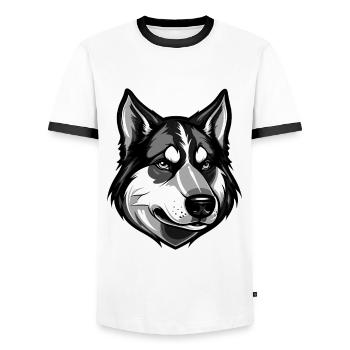 Tête de chien husky Portrait Animal - T-shirt contrasté Homme - blanc/noir - Devant - AI Model Female 172 light (172cm) & AI Model Male 178 dark (178cm)