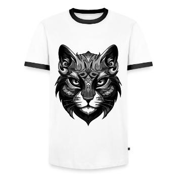 Katze Symbol Kopf Porträt Tier - Männer Kontrast-T-Shirt - Weiß/Schwarz - Vorne - AI Model Female 172 light (172cm) & AI Model Male 178 dark (178cm)