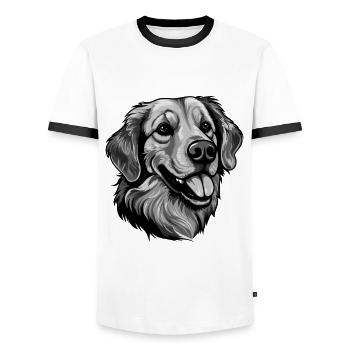 Golden Retriever Dog Head Portrait Animal - Men's Ringer Shirt - white/black - Front - AI Model Female 172 light (172cm) & AI Model Male 178 dark (178cm)