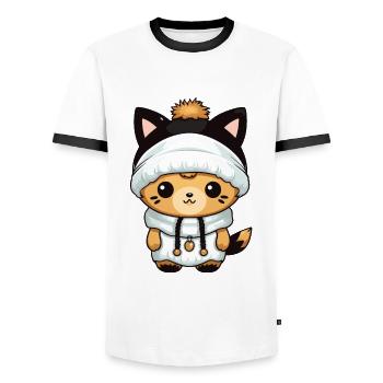 Fuchs Winter Comic - Männer Kontrast-T-Shirt - Weiß/Schwarz - Vorne - AI Model Female 172 light (172cm) & AI Model Male 178 dark (178cm)