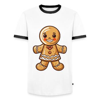 Christmas Gingerbread Baking Biscuit - Men's Ringer Shirt - white/black - Front - AI Model Female 172 light (172cm) & AI Model Male 178 dark (178cm)