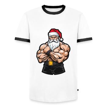 Santa Claus Muscles Gym Santa - Men's Ringer Shirt - white/black - Front - AI Model Female 172 light (172cm) & AI Model Male 178 dark (178cm)