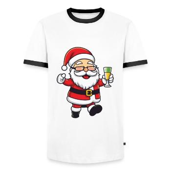 Santa Claus Drinking Comic Christmas - Men's Ringer Shirt - white/black - Front - AI Model Female 172 light (172cm) & AI Model Male 178 dark (178cm)