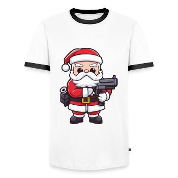 Santa Claus Gun Santa Christmas - Men's Ringer Shirt - white/black - Front - AI Model Female 172 light (172cm) & AI Model Male 178 dark (178cm)