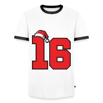 16 Zahl Weihnachten - Männer Kontrast-T-Shirt - Weiß/Schwarz - Vorne - AI Model Female 172 light (172cm) & AI Model Male 178 dark (178cm)
