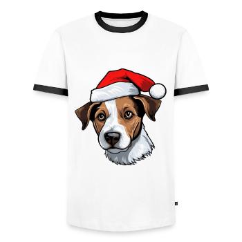 jack russel terrier Hund Weihnachten Kopf - Männer Kontrast-T-Shirt - Weiß/Schwarz - Vorne - AI Model Female 172 light (172cm) & AI Model Male 178 dark (178cm)
