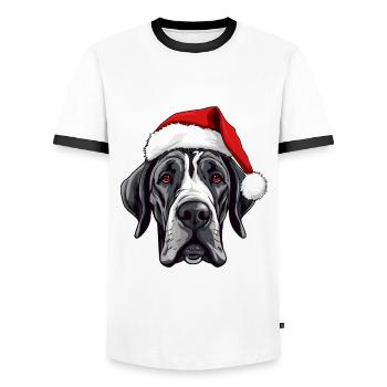 Great Dane Dog Christmas Head - Men's Ringer Shirt - white/black - Front - AI Model Female 172 light (172cm) & AI Model Male 178 dark (178cm)
