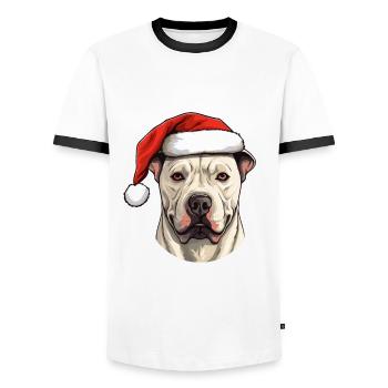 Dogue Argentino Chien Tête de Noël - T-shirt contrasté Homme - blanc/noir - Devant - AI Model Female 172 light (172cm) & AI Model Male 178 dark (178cm)