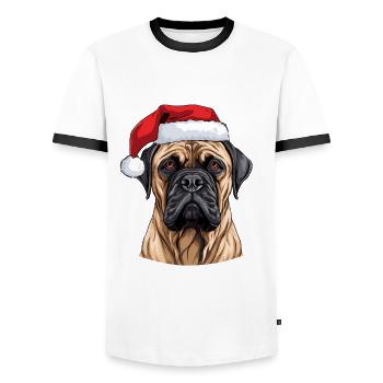 Tête de Noël Boerboel Dog - T-shirt contrasté Homme - blanc/noir - Devant - AI Model Female 172 light (172cm) & AI Model Male 178 dark (178cm)