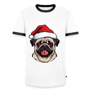 Pug Hund Mops Weihnachten Kopf - Männer Kontrast-T-Shirt - Weiß/Schwarz - Vorne - AI Model Female 172 light (172cm) & AI Model Male 178 dark (178cm)