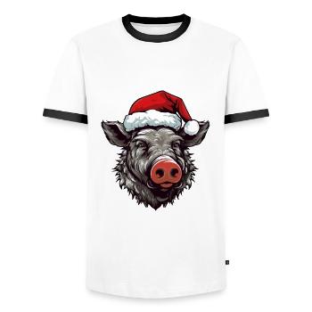 Tête d’animal de Noël de sanglier - T-shirt contrasté Homme - blanc/noir - Devant - AI Model Female 172 light (172cm) & AI Model Male 178 dark (178cm)